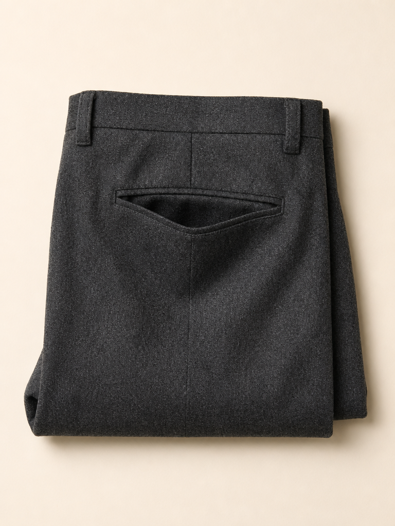 editorial folded trousers back pocket