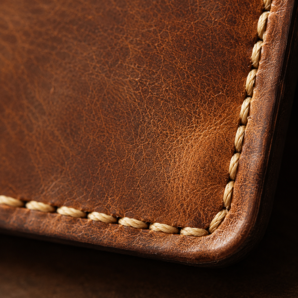 Horizontal Bifold Wallet in Cognac - macro