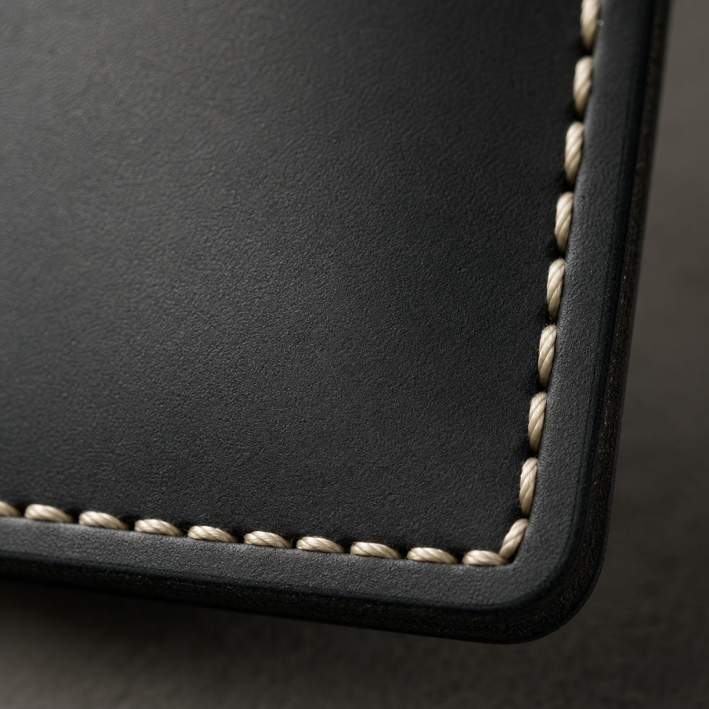 Vertical Bifold Wallet in Black - macro