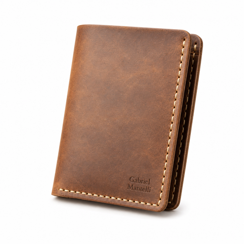 Vertical Bifold Wallet in Cognac - angle