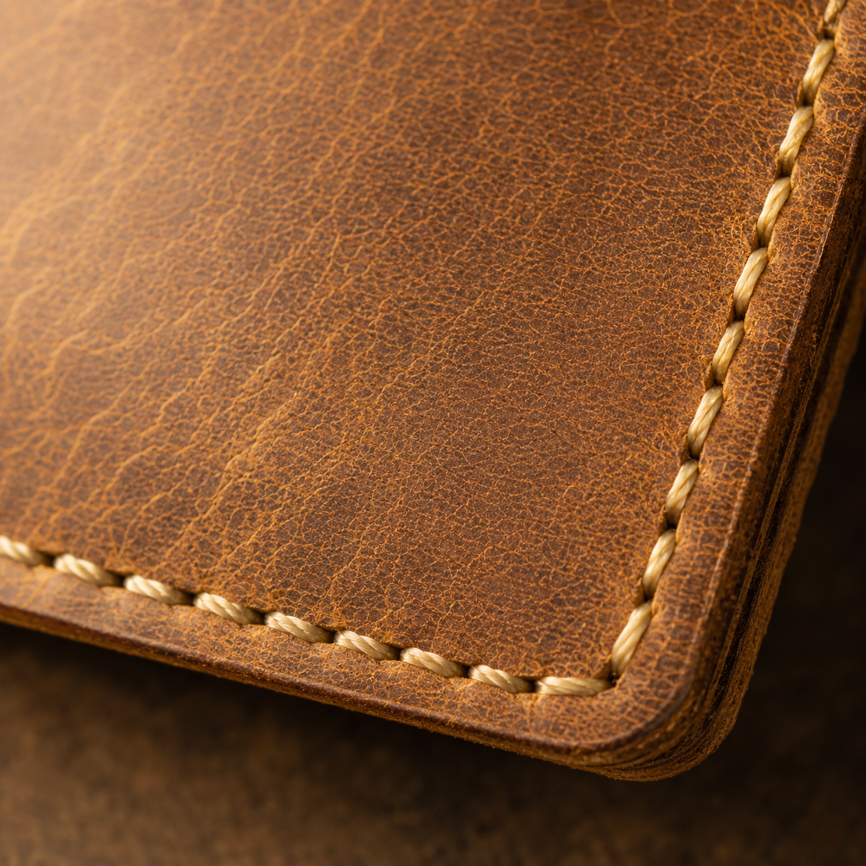 Vertical Bifold Wallet in Cognac - macro