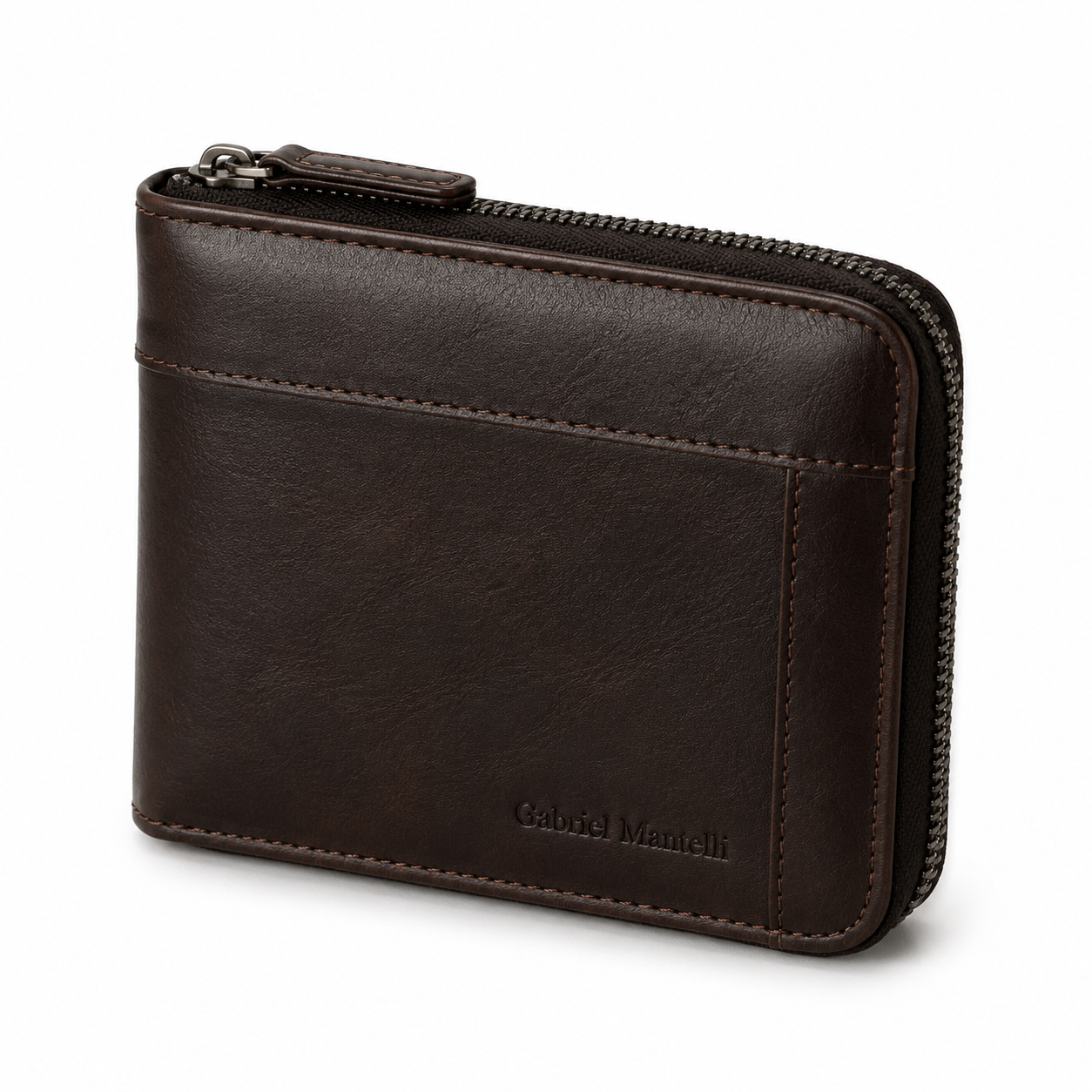 Zip-Around Wallet in Dark Brown - angle